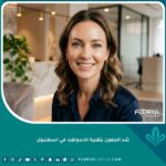 امرأة تتمتع بعيون جذابة وشابة بعد شد الجفون بتقنية الاندولفت في اسطنبول، تبرز نتائج الإجراء التجميلي بدون جراحة.