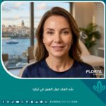 صورة سينمائية قريبة لوجه امرأة تظهر نتائج ناجحة ومشرقة لعملية شد الجلد حول العين في عيادة تطل على البوسفور في اسطنبول.