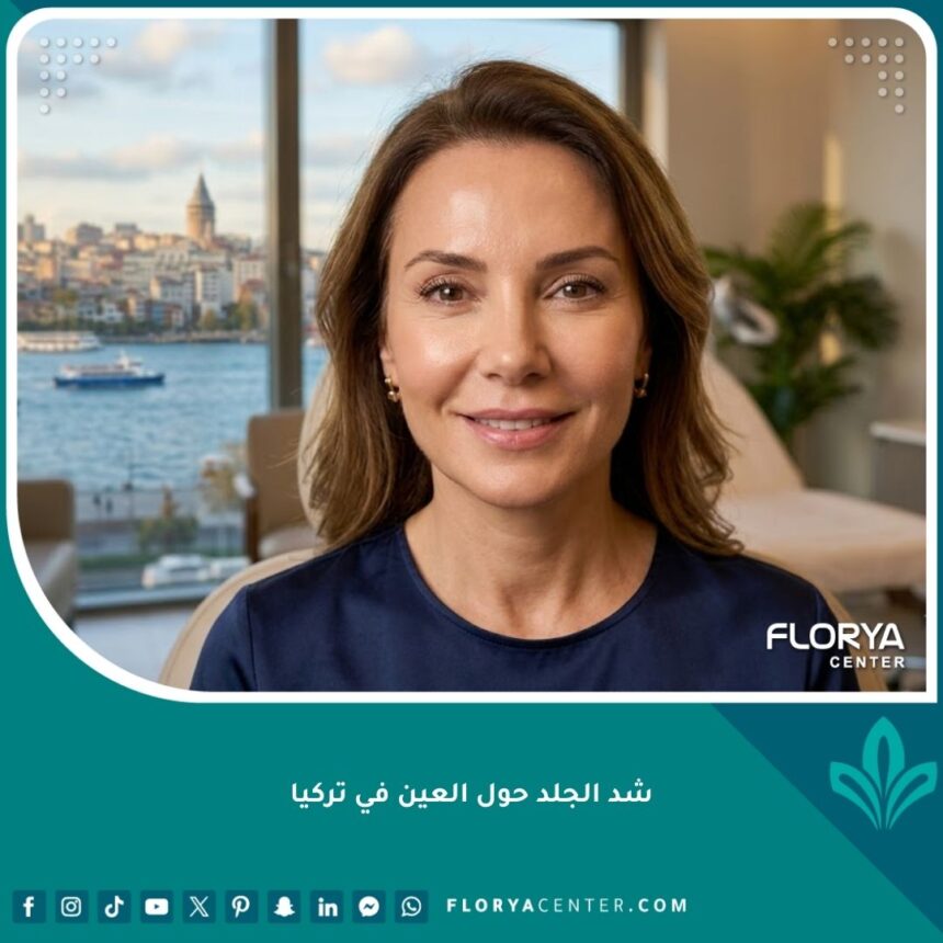 شد الجلد حول العين في تركيا 1 صورة سينمائية قريبة لوجه امرأة تظهر نتائج ناجحة ومشرقة لعملية شد الجلد حول العين في عيادة تطل على البوسفور في اسطنبول.
