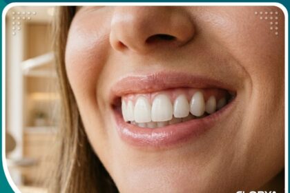 صورة مقربة لابتسامة مثالية تظهر جمال وطبيعية عدسات الاسنان وتصميم ابتسامة هوليود.