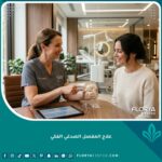طبيب مختص يناقش خيارات علاج المفصل الصدغي الفكي مع مريض في عيادة حديثة للتخلص من آلام الفك.