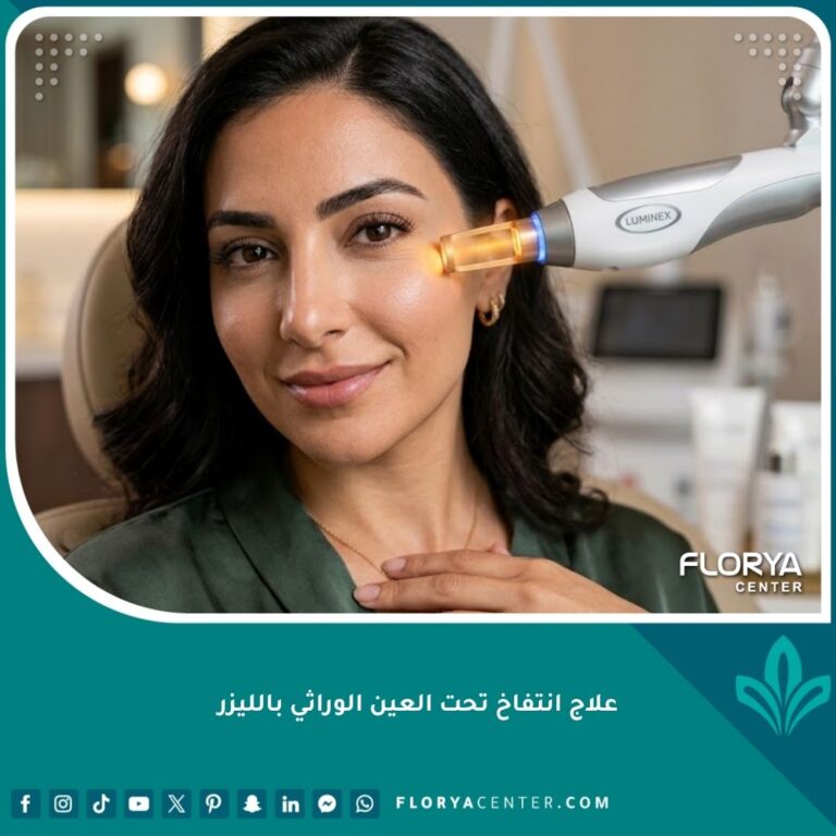 صورة عالية الدقة تظهر نتائج علاج انتفاخ تحت العين الوراثي بالليزر لامرأة بملامح جذابة وبشرة نضرة خالية من الأكياس الدهنية.