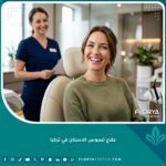 مريض يبتسم بثقة بعد علاج تسوس الأسنان في تركيا داخل عيادة أسنان حديثة ومتطورة.