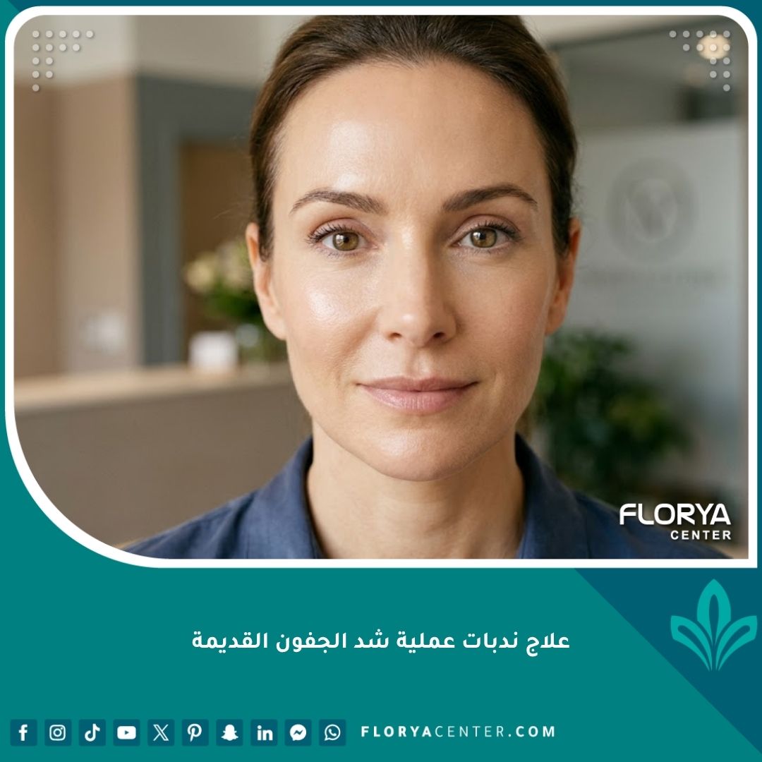 امرأة بعيون جذابة وجفون ناعمة بعد نجاح علاج ندبات عملية شد الجفون القديمة في عيادة تجميل فاخرة.