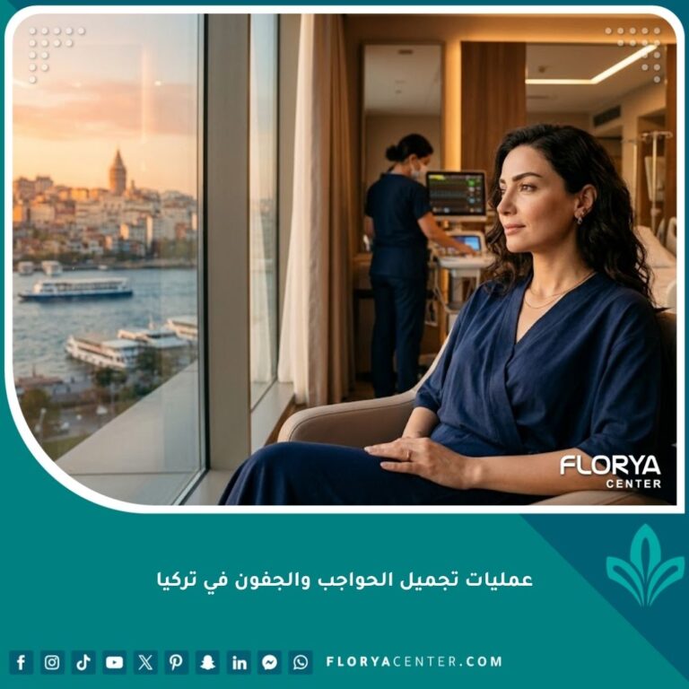 سيدة تظهر بنتائج طبيعية أنيقة بعد عملية تجميل مزدوجة للحواجب والجفون في إسطنبول، تركيا، تطل على البوسفور.