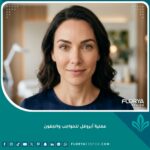 لقطة مقربة سينمائية لوجه امرأة بعيون واسعة وحواجب مرفوعة بشكل جذاب، تظهر نتائج عملية شد الحواجب والجفون (عملية أبروفل) لمظهر شاب ومشرق.