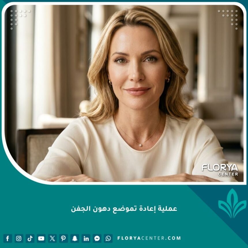 صورة واقعية لامرأة تتمتع بمظهر شبابي بعد إجراء عملية إعادة تموضع دهون الجفن للتخلص من الأكياس والتجاويف تحت العين.