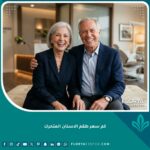 مسن يبتسم بثقة بعد تركيب طقم أسنان متحرك عالي الجودة في عيادة أسنان حديثة بتكلفة مناسبة.