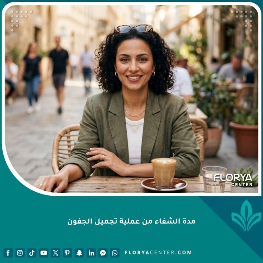 امرأة تبدو مرتاحة وواثقة بعد فترة قصيرة من عملية تجميل الجفون