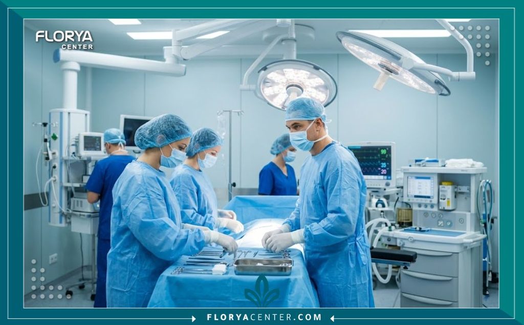غرفة عمليات مجهزة بأحدث التقنيات الطبية لإجراء جراحة تنسيق القوام وإزالة الدهون.