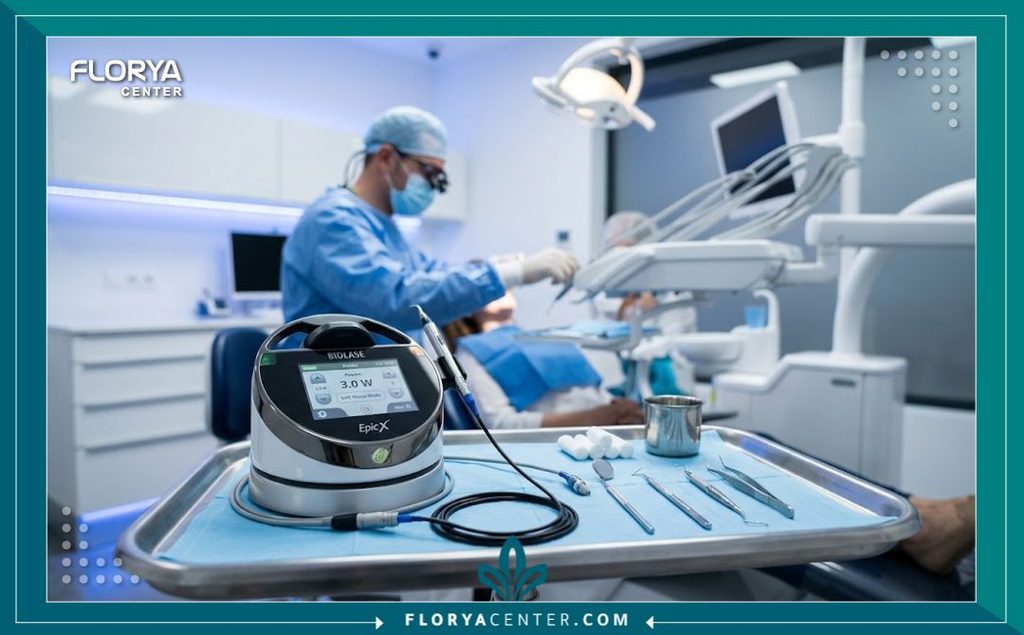 عيادة أسنان حديثة مجهزة بأحدث تقنيات الليزر الجراحي لضمان إجراء عملية قص لجام الشفة بدون ألم.