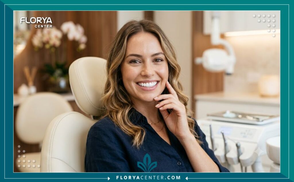 استشارة مجانية اسنان في تركيا 5 مريضة سعيدة بابتسامة ناصعة البياض بعد الحصول على خطة علاج وتجميل الأسنان