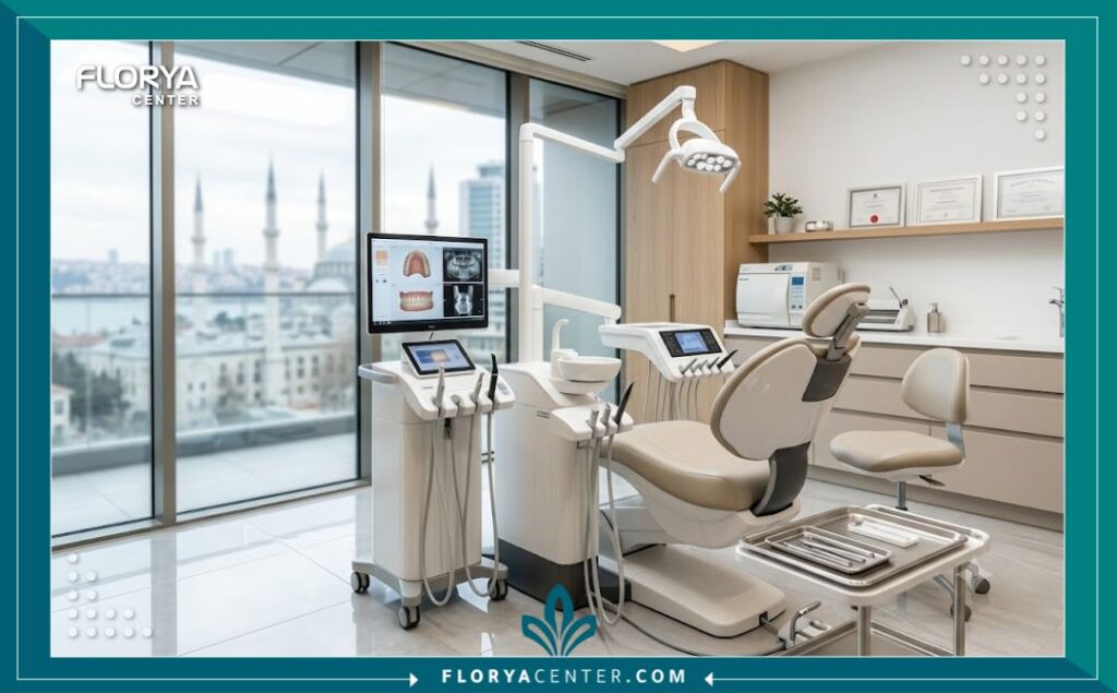 عيادة أسنان حديثة وفاخرة متخصصة في تركيب التقويم الخزفي التجميلي في إسطنبول.
