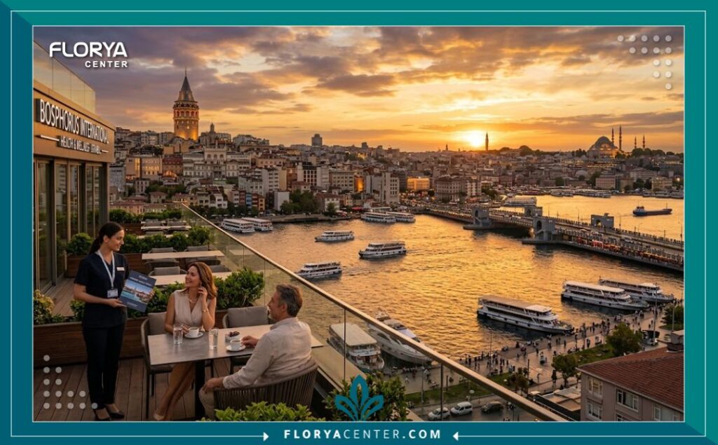 أفق مدينة إسطنبول الساحرة في تركيا التي تجذب الزوار لخدمات السياحة العلاجية وتجميل الأسنان.