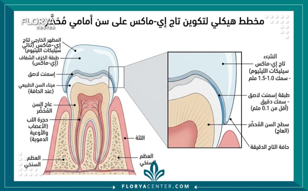 اسعار تلبيسة الايماكس في تركيا 2 مخطط تشريحي يبين تركيب قشور وتلبيسات الايماكس للأسنان الأمامية