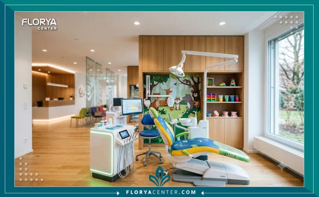 غرفة علاج مجهزة بأحدث التقنيات في عيادة طب أسنان الأطفال لضمان راحة الطفل أثناء سحب العصب.