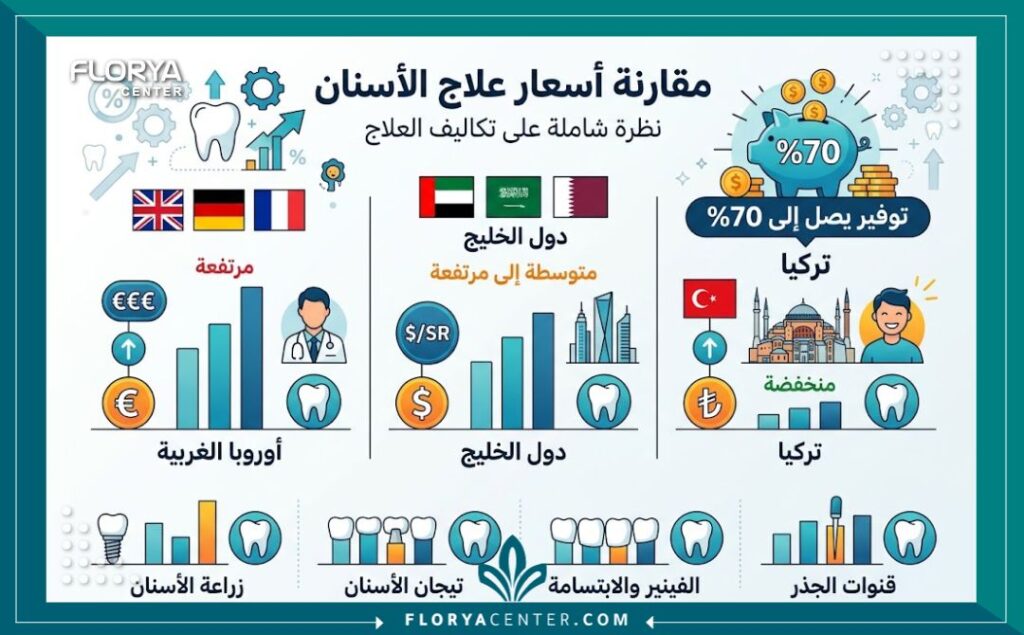 اسعار طب الاسنان في تركيا 3 انفوجرافيك مقارنة اسعار طب الاسنان في تركيا مع الدول الأوروبية ودول الخليج ونسبة التوفير.