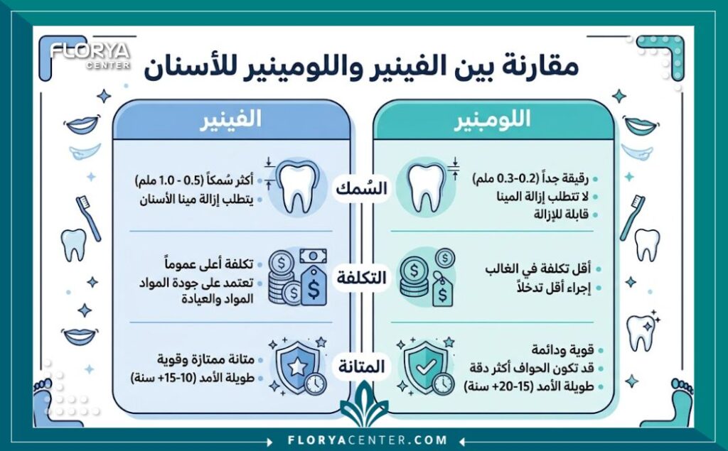 إنفوجرافيك يقارن بين اسعار عدسات الاسنان في تركيا وأنواع عدسات الأسنان الفينير واللومينير.