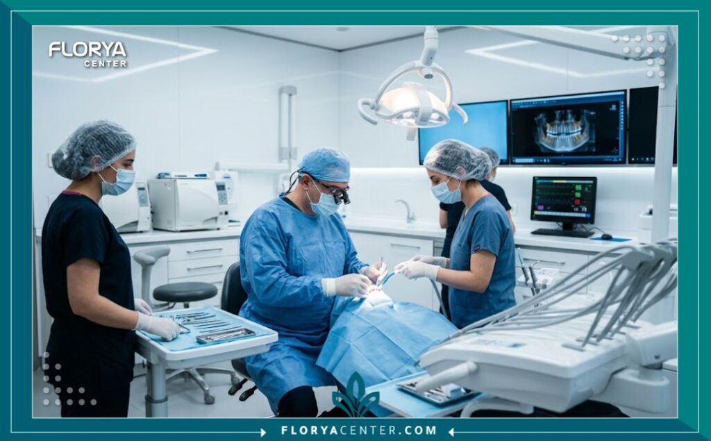 غرفة عمليات أسنان حديثة ومعقمة في مركز طبي متقدم في تركيا تعكس الثقة والاحترافية الطبية.