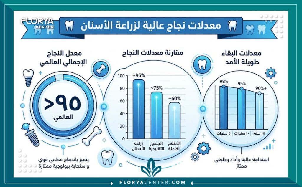 افضل مركز زراعة اسنان في تركيا 3 إنفوجرافيك يوضح نسب النجاح العالية لعمليات الغرس في افضل عيادات زراعة الاسنان في اسطنبول.