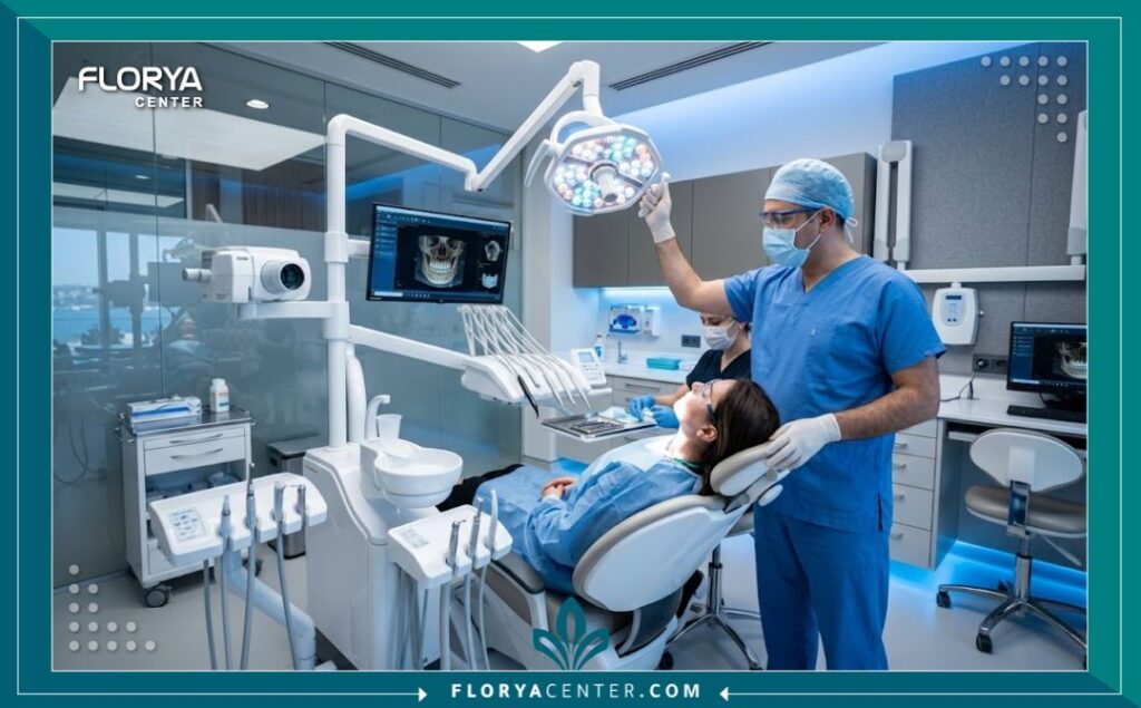 غرفة عمليات طب أسنان مجهزة بأحدث التقنيات داخل مستشفى أسنان في تركيا.