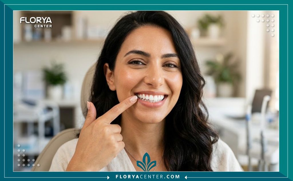 العلاج بالليزر المائي للاسنان في تركيا 5 ابتسامة صحية وناصعة لامرأة بعد علاج اللثة وتسوس الأسنان باستخدام تقنية الليزر المائي الآمنة.