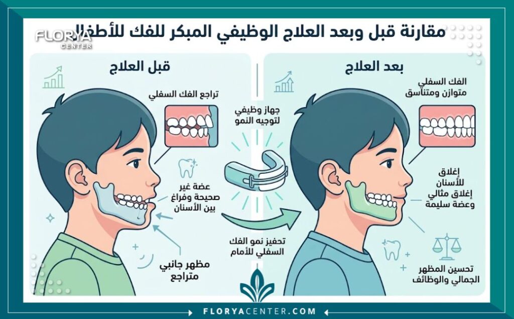 تقويم وظيفي للفكين في تركيا 3 إنفوجرافيك يقارن حالة الفكين قبل وبعد العلاج المبكر لتجنب الجراحة عبر تقويم وظيفي للفكين في تركيا.