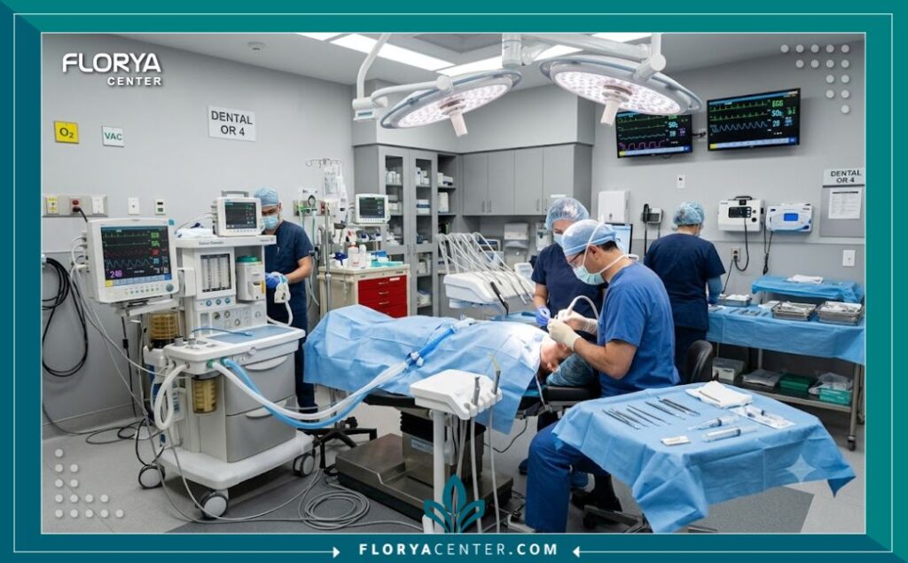 غرفة عمليات جراحة الأسنان والتخدير الكلي المجهزة بأحدث الأجهزة الطبية المعقمة