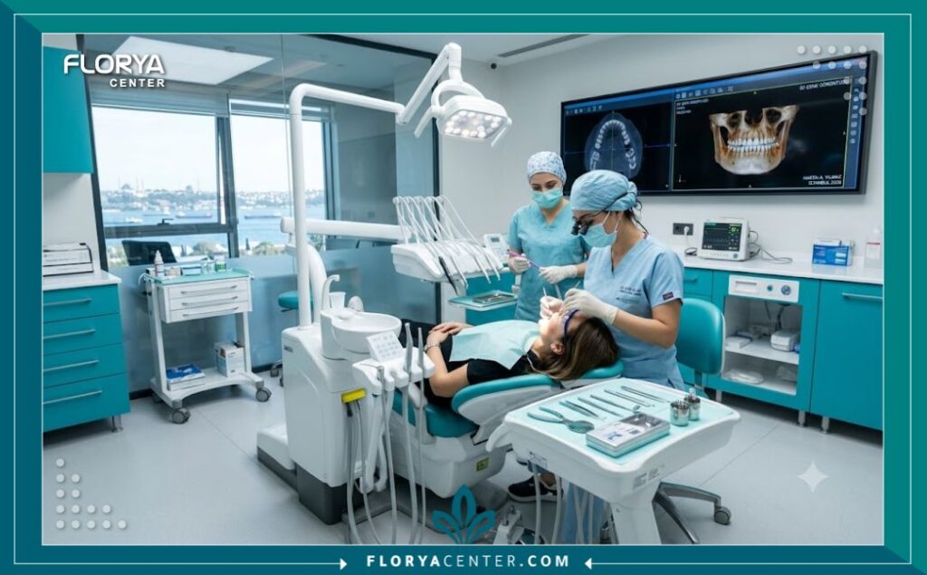 غرفة عمليات وتعقيم مجهزة بأحدث التقنيات لتركيب وزراعة الأسنان في مركز طبي بتركيا