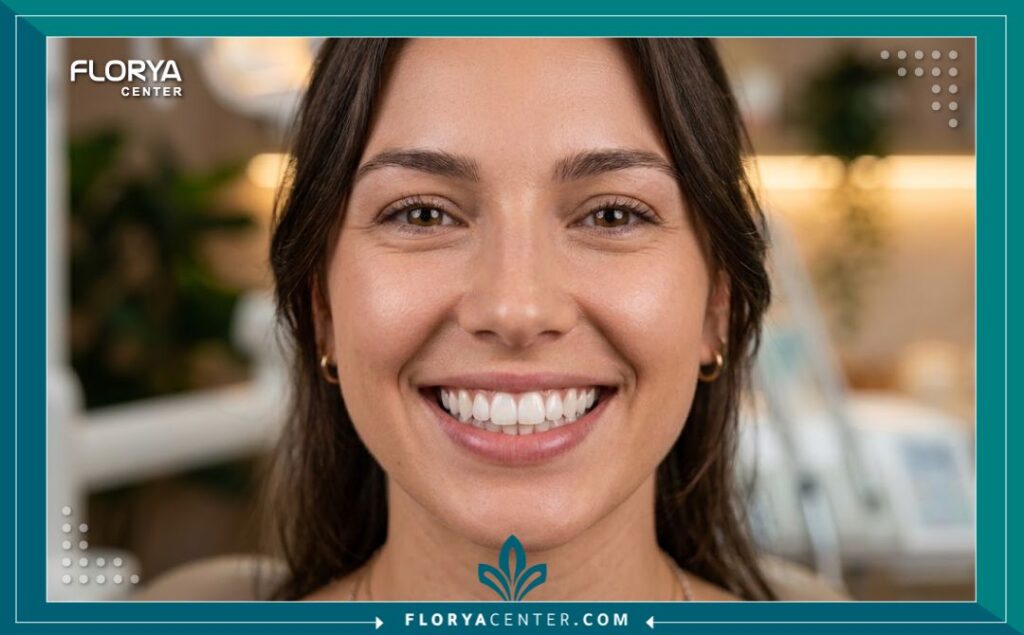 نتيجة تجميل الأسنان والحصول على ابتسامة متناسقة بعد حساب تكلفة تصميم الابتسامة الرقمي.