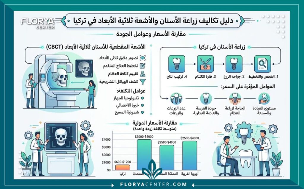 سعر اشعة 3D للاسنان في تركيا 3 انفوجرافيك يوضح عوامل تحديد سعر اشعة 3D للاسنان وتكلفة تخطيط الزرعات السنية في تركيا