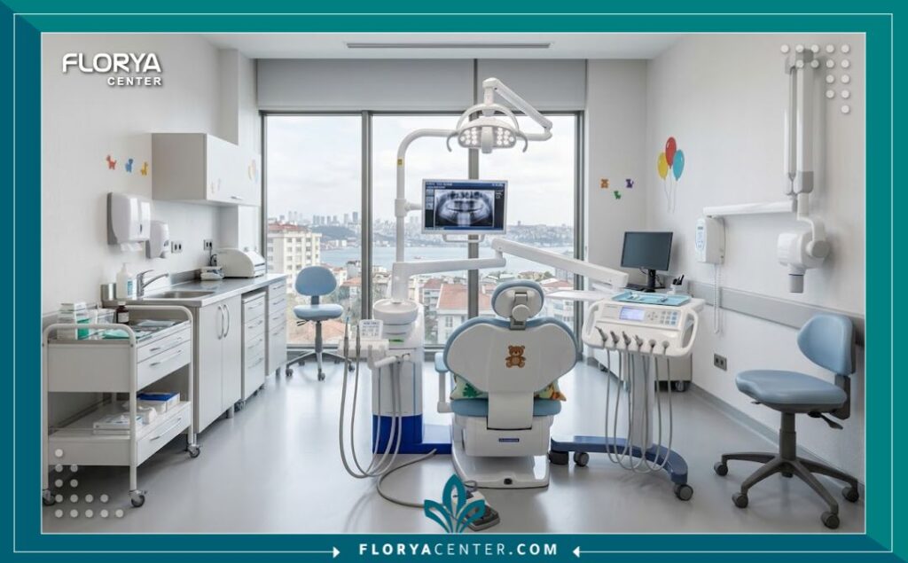 غرفة علاج أسنان الأطفال المجهزة بالكامل في مراكز إسطنبول لتقديم أحدث التقنيات وأفضل تكلفة لخلع السن اللبني.