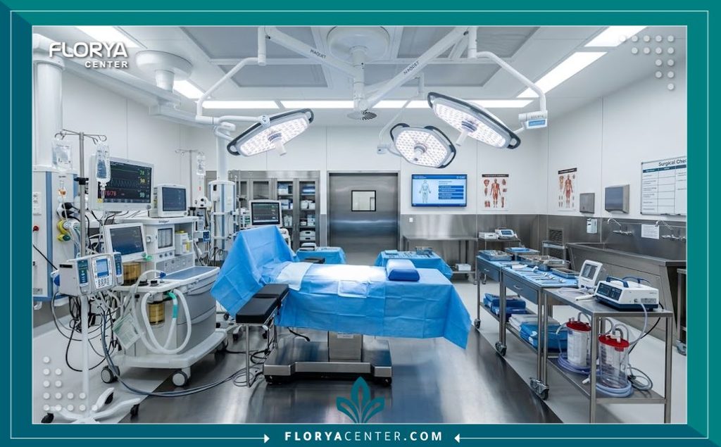 غرفة عمليات حديثة ومعقمة ومجهزة بأحدث التقنيات الطبية لإجراء الجراحة الكبرى لعملية شد الترهلات الدرجة الثالثة بأعلى مستويات الأمان.