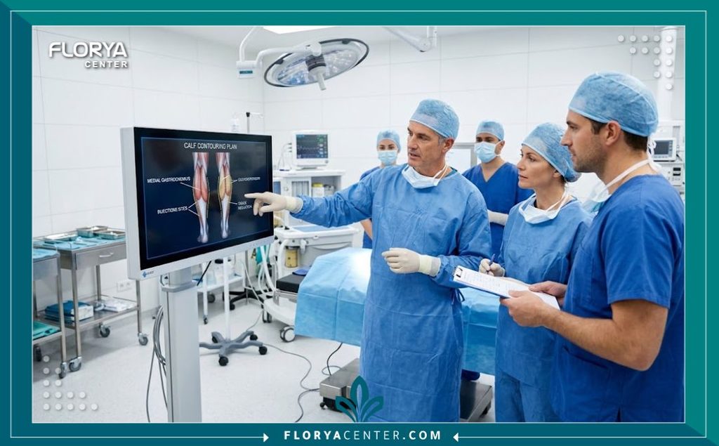 غرفة عمليات حديثة ومعقمة داخل مستشفى تجميل فاخر مجهزة بأحدث التقنيات لإجراء جراحة شد الساق بأمان.