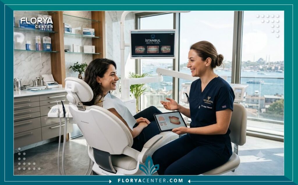 عيادة أسنان تركية فاخرة ومجهزة بأحدث التقنيات لتقديم خدمات تركيب عدسات الفينير للاسنان في تركيا.