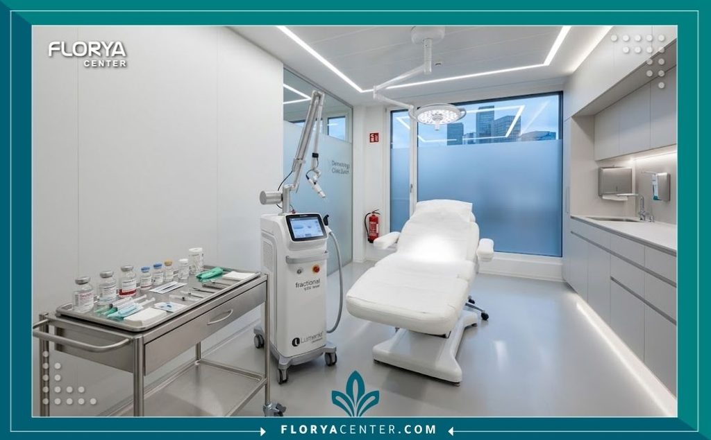 علاج ترهل الجلد الرقيق 4 غرفة علاج مجهزة بأحدث أجهزة الليزر الطبي وحقن التجميل لتحسين جودة وسماكة الجلد في المستشفى.