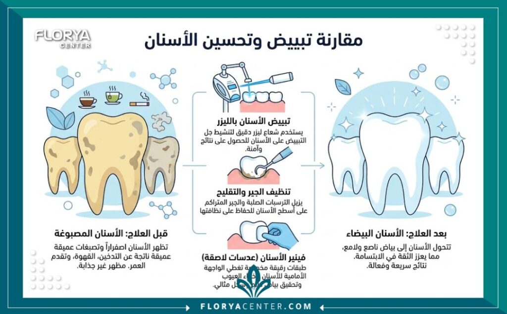 ازالة جير الاسنان الاسود في تركيا 3 إنفوجرافيك يقارن بين شكل الأسنان واللثة قبل وبعد تنظيف التكلسات والجير الأسود العميق.