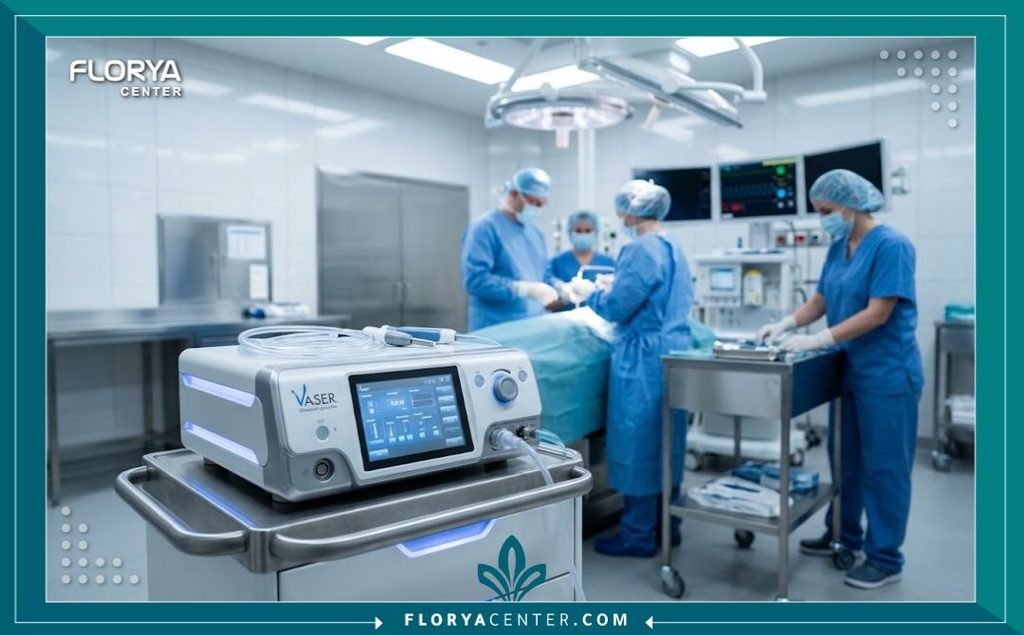 غرفة عمليات مجهزة بأحدث أجهزة الفيزر لعمليات نحت الجسم في مستشفيات تركيا.