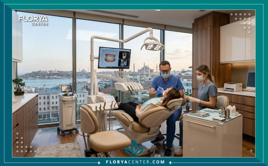 غرفة علاج مجهزة بأحدث التقنيات الطبية داخل عيادة أسنان فخمة في تركيا توفر أقصى درجات الراحة.