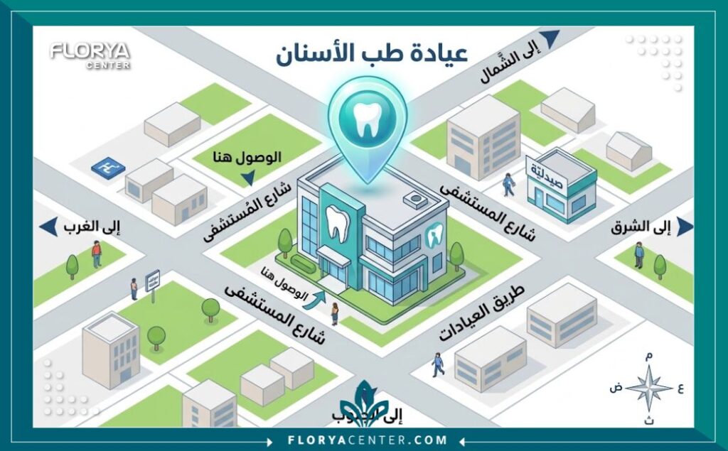 رسم توضيحي ثلاثي الأبعاد لخريطة تبين موقع عيادة أسنان في اسطنبول لتسهيل الوصول إليها.