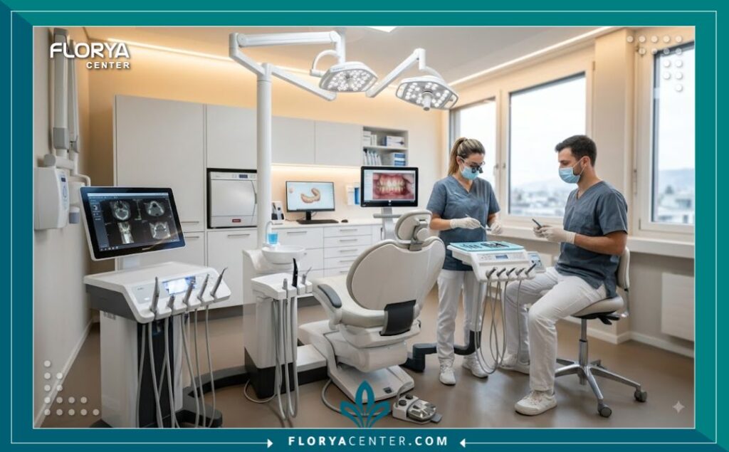 غرفة علاج مجهزة بأحدث التقنيات وأعلى معايير التعقيم داخل مجمع عيادات اسنان في اسطنبول