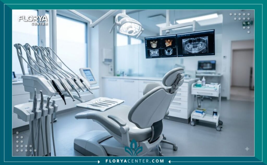 أحدث الأجهزة الطبية داخل غرفة علاج الأسنان في مستوصف تركي مجهز بالكامل.