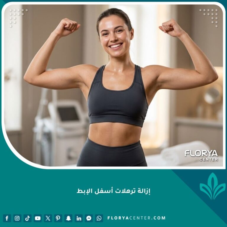 امرأة رشيقة ترتدي ملابس رياضية بلا أكمام تبرز جمال ونعومة منطقة أسفل الإبط بعد عملية إزالة الترهلات والدهون.