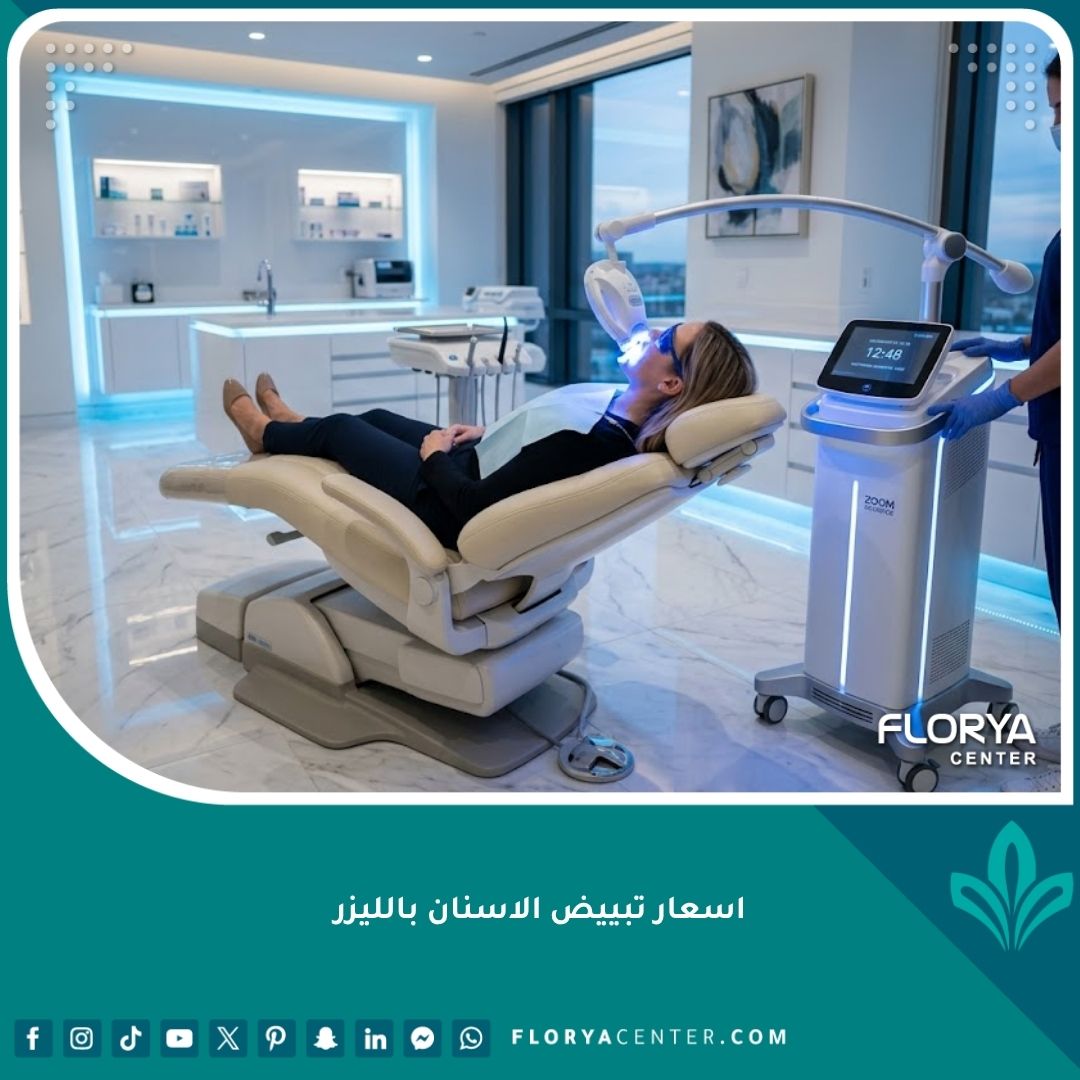 صورة بارزة تعبر عن جلسة تبييض الأسنان بالليزر في عيادة طب أسنان حديثة ومجهزة بأحدث التقنيات.