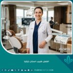 أفضل طبيب أسنان في تركيا يبتسم بثقة داخل عيادة أسنان حديثة ومجهزة بأحدث التقنيات الطبية.
