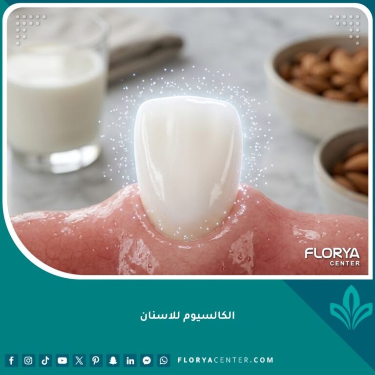 صورة عالية الدقة توضح أهمية الكالسيوم للأسنان لتقوية البنية الصلبة للسن وتحسين صحة الفم.