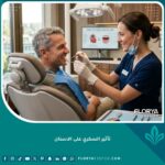 طبيب أسنان يفحص مريض سكري في عيادة حديثة، صورة تعبيرية توضح أهمية العناية للوقاية من تأثير السكري على الأسنان.