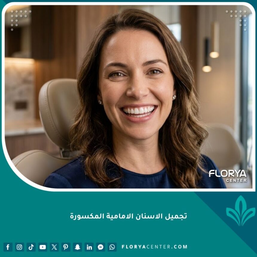 تجميل الاسنان الامامية المكسورة 1 صورة بارزة توضح ابتسامة جذابة وطبيعية بعد علاج وتجميل الأسنان الأمامية المكسورة في عيادة أسنان متطورة.