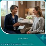 طبيب مختص يبتسم ويطمئن مريضاً في عيادة حديثة حول حالة تشققات اللسان الجغرافي السليمة.