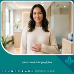 امرأة تتمتع ببطن مشدود وناعم بعد جلسة بجهاز ثيرماج الأصلي لشد ترهلات البطن بعد الحمل في عيادة تجميل راقية.